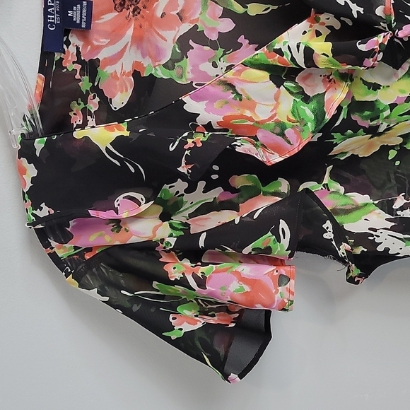 Chaps floral flutter sleeve ruffle front blouse - Picture 5 of 7